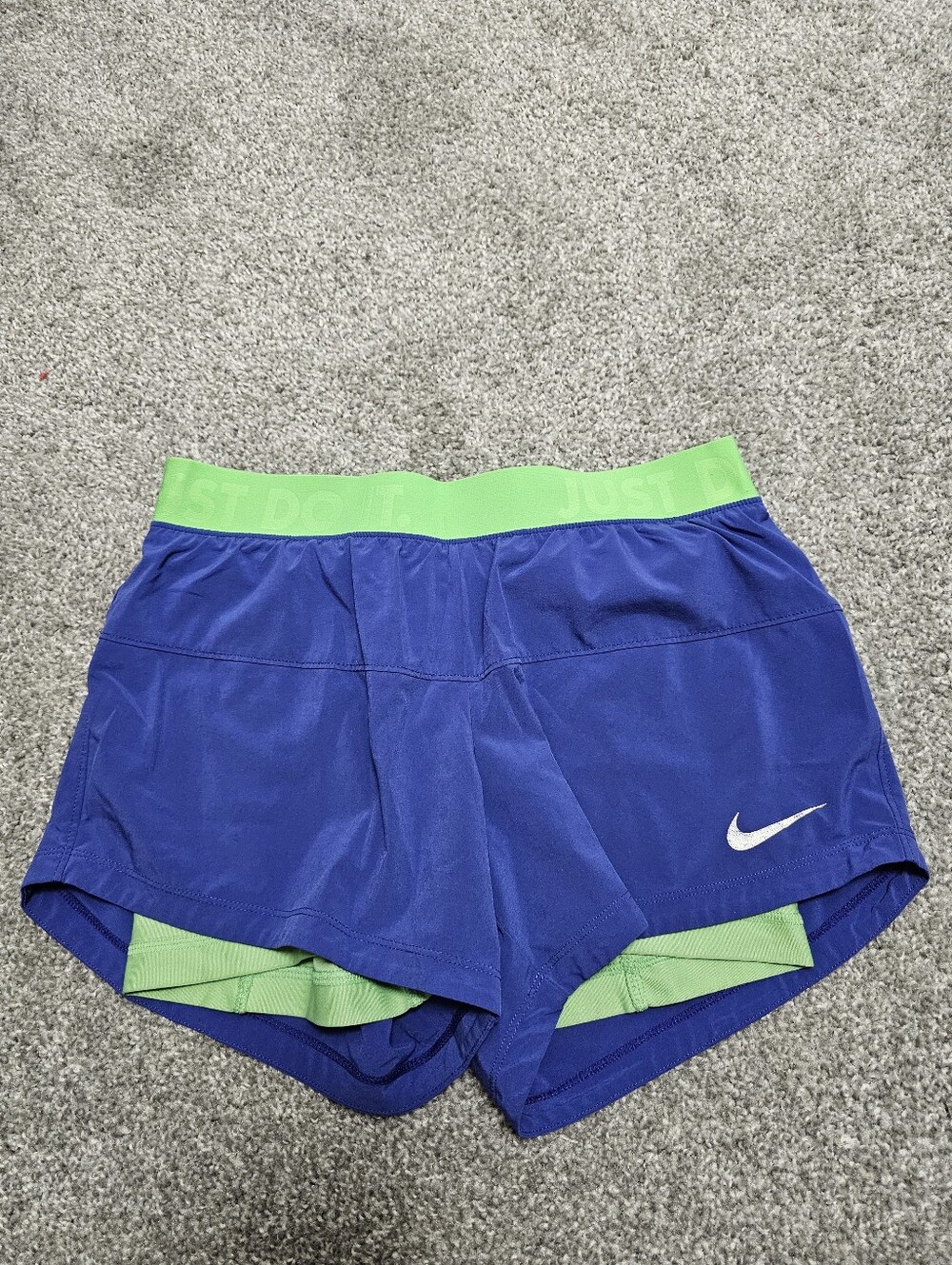 Nike Royal Blue Women's Athletic Shorts with Neon Green Waistband Size S